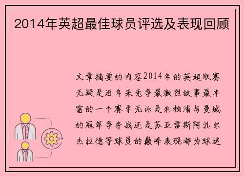 2014年英超最佳球员评选及表现回顾